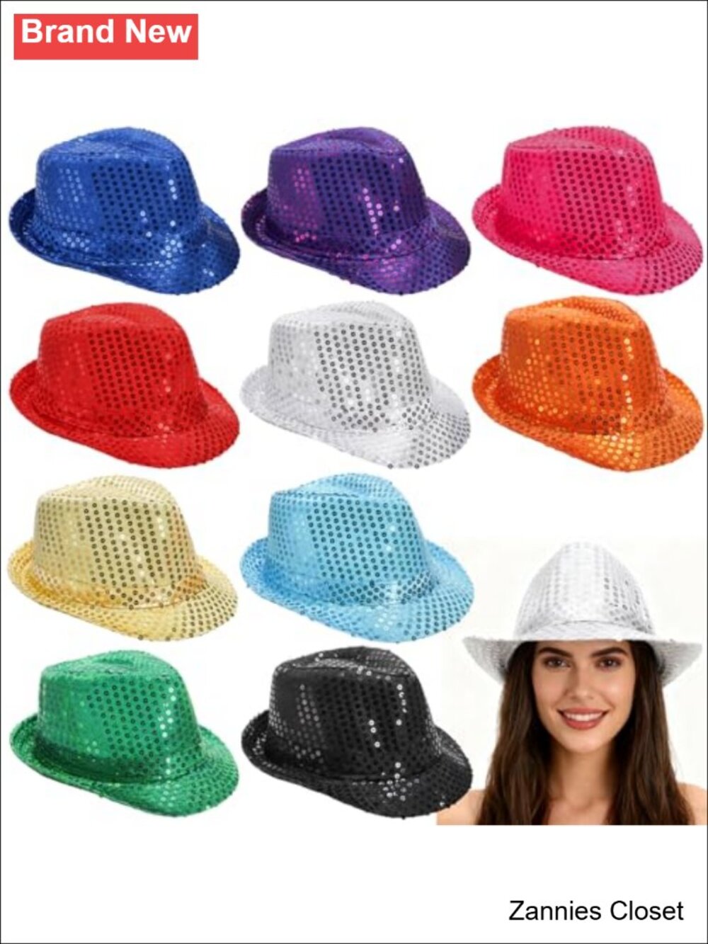 🤠 10 Pack Sequin Fedora Hats Sparkly Party Costume Headwear Adults